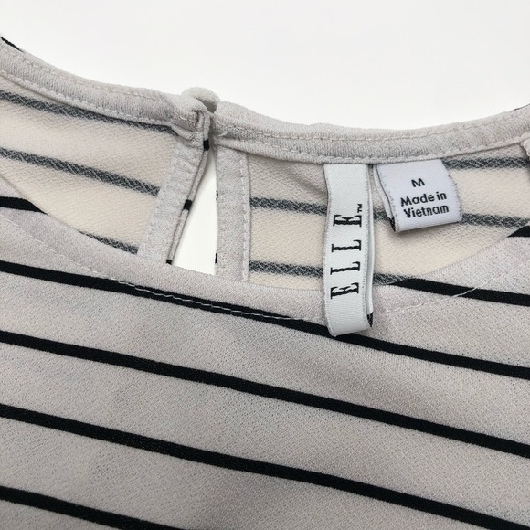 ELLE Black & White Striped Butterfly Sleeves Dressy Office Top Shirt SIZE M - Picture 2 of 8